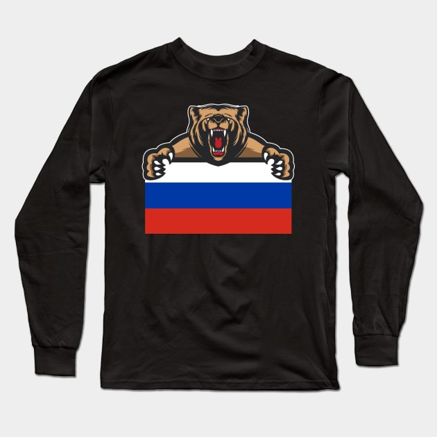 Russia Bear Flag Gift Long Sleeve T-Shirt by Foxxy Merch
